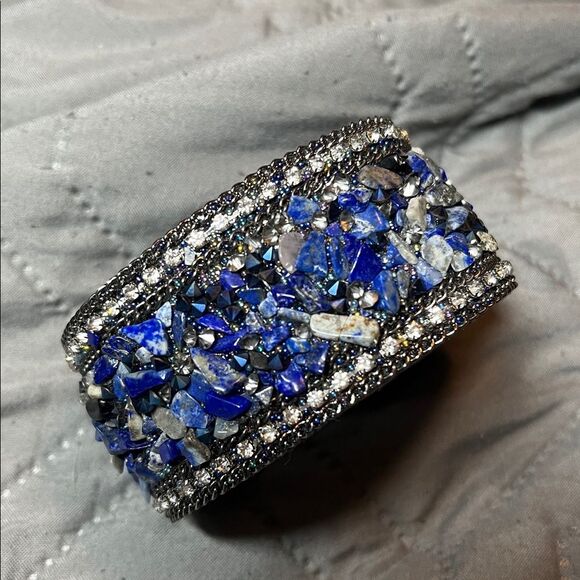 Magnetic Clasp High-Grade Leather Crystal Stones Bracelet lapis lazuli main image 4